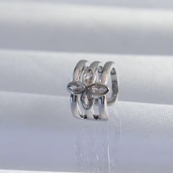 Mey İthalat® Pirinç Gümüş Renk Yonca Earcuff Küpe