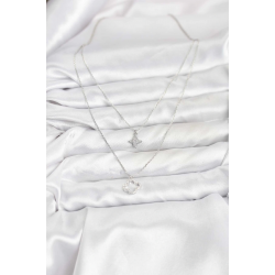 Mey İthalat® Pirinç Gümüş Renk Yonca Model 2'li Kadın Kolye