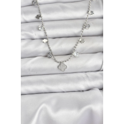 Mey İthalat® Pirinç Gümüş Renk Yonca Model Kadın Kolye