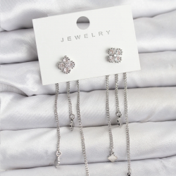 Mey İthalat® Pirinç Gümüş Renk Yonca Model Sallantılı Kadın Küpe