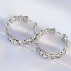 Mey İthalat® Pirinç Gümüş Renk Zincir Model Halka Küpe