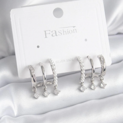 Mey İthalat® Pirinç Gümüş Renk Zirkon Taş Detay İncili Kadın Küpe