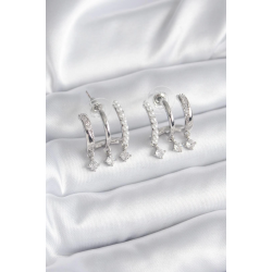 Mey İthalat® Pirinç Gümüş Renk Zirkon Taş Detay İncili Kadın Küpe