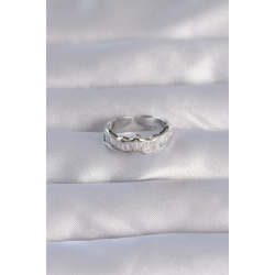 Mey İthalat® Pirinç Gümüş Renk Zirkon Taşlı Dalgalı Su Yolu Model Ayarlanabilir Yüzük