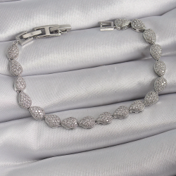 Mey İthalat® Pirinç Gümüş Renk Zirkon Taşlı Damla Model VIP Seri Kadın Bileklik