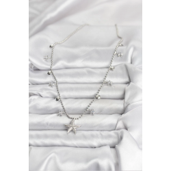 Mey İthalat® Pirinç Gümüş Renk Zirkon Taşlı Deniz Yıldızı Model Kadın Kolye