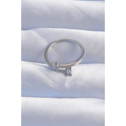 Mey İthalat® Pirinç Gümüş Renk Zirkon Taşlı Geometrik Ayarlanabilir Yüzük