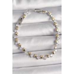 Mey İthalat® Pirinç Gümüş Renk Zirkon Taşlı Gold Kalpli VIP Seri Kadın Bileklik