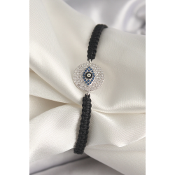 Mey İthalat® Pirinç Gümüş Renk Zirkon Taşlı Göz İşlemeli Figür Asansörlü Makrome Model Kadın Bileklik