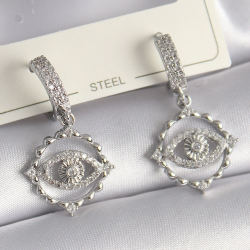 Mey İthalat® Pirinç Gümüş Renk Zirkon Taşlı Göz Model Kadın Küpe