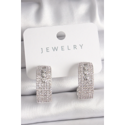 Mey İthalat® Pirinç Gümüş Renk Zirkon Taşlı Halka Messika Model Kadın Küpe