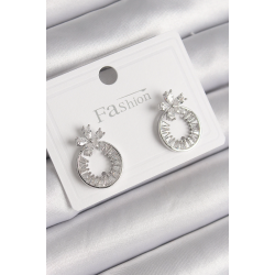 Mey İthalat® Pirinç Gümüş Renk Zirkon Taşlı Halka Model Çiçek Figür Kadın Küpe