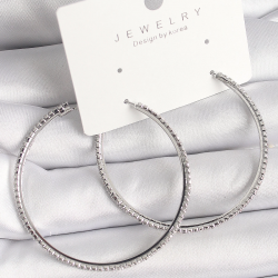 Mey İthalat® Pirinç Gümüş Renk Zirkon Taşlı Halka Model Kadın Küpe