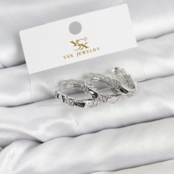 Mey İthalat® Pirinç Gümüş Renk Zirkon Taşlı Halka Yılan Model YSX Trio Küpe Seti