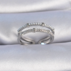 Mey İthalat® Pirinç Gümüş Renk Zirkon Taşlı İnci Detay Kadın Yüzük