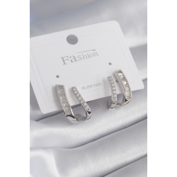 Mey İthalat® Pirinç Gümüş Renk Zirkon Taşlı Kadın Küpe