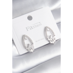 Mey İthalat® Pirinç Gümüş Renk Zirkon Taşlı Kadın Küpe