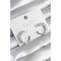 Mey İthalat® Pirinç Gümüş Renk Zirkon Taşlı Kadın Küpe