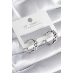 Mey İthalat® Pirinç Gümüş Renk Zirkon Taşlı Kadın Küpe