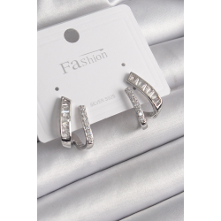 Mey İthalat® Pirinç Gümüş Renk Zirkon Taşlı Kadın Küpe