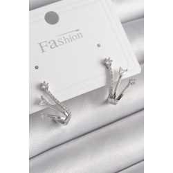 Mey İthalat® Pirinç Gümüş Renk Zirkon Taşlı Kadın Küpe