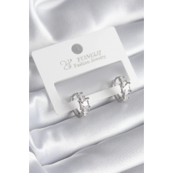 Mey İthalat® Pirinç Gümüş Renk Zirkon Taşlı Kadın Küpe