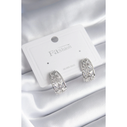 Mey İthalat® Pirinç Gümüş Renk Zirkon Taşlı Kadın Küpe