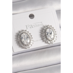 Mey İthalat® Pirinç Gümüş Renk Zirkon Taşlı Kadın Küpe