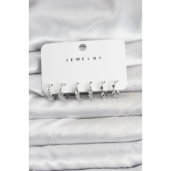 Mey İthalat® Pirinç Gümüş Renk Zirkon Taşlı Kadın Küpe Seti