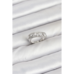 Mey İthalat® Pirinç Gümüş Renk Zirkon Taşlı Kadın Yüzük