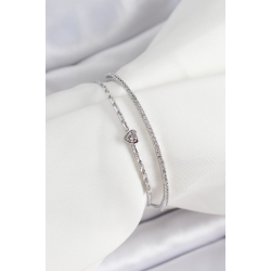 Mey İthalat® Pirinç Gümüş Renk Zirkon Taşlı Kalp Detaylı Kadın Bileklik