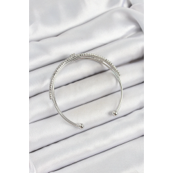 Mey İthalat® Pirinç Gümüş Renk Zirkon Taşlı Kalp Detaylı Kadın Bileklik