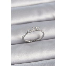 Mey İthalat® Pirinç Gümüş Renk Zirkon Taşlı Kalp İnci Detay Ayarlanabilir Model Kadın Yüzük