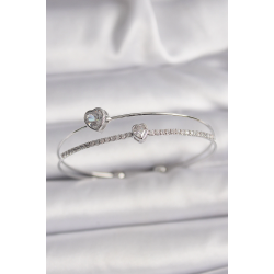 Mey İthalat® Pirinç Gümüş Renk Zirkon Taşlı Kalp Model Kadın Bileklik