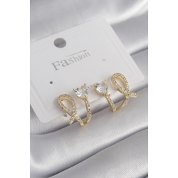 Mey İthalat® Pirinç Gümüş Renk Zirkon Taşlı Kalp Model Kadın Küpe