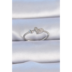Mey İthalat® Pirinç Gümüş Renk Zirkon Taşlı Kalp Model Kadın Yüzük