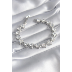 Mey İthalat® Pirinç Gümüş Renk Zirkon Taşlı Kalp Model VIP Seri Kadın Bileklik