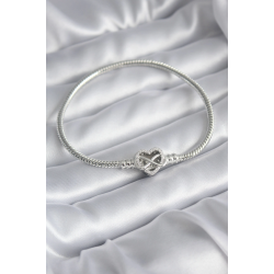 Mey İthalat® Pirinç Gümüş Renk Zirkon Taşlı Kalp Sonsuzluk Model Charm Kadın Bileklik