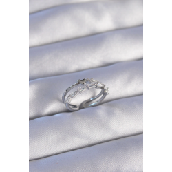 Mey İthalat® Pirinç Gümüş Renk Zirkon Taşlı Kalpli 2li Görünüm Ayarlanabilir Yüzük