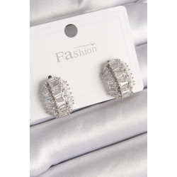 Mey İthalat® Pirinç Gümüş Renk Zirkon Taşlı Kaplumbağa Kabuğu Model Kadın Küpe