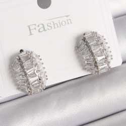 Mey İthalat® Pirinç Gümüş Renk Zirkon Taşlı Kaplumbağa Kabuğu Model Kadın Küpe