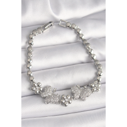 Mey İthalat® Pirinç Gümüş Renk Zirkon Taşlı Kelebek Figür Çiçek Zincir Model Kadın Bileklik