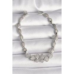 Mey İthalat® Pirinç Gümüş Renk Zirkon Taşlı Kelebek Figür Damla Zincir Model Kadın Bileklik