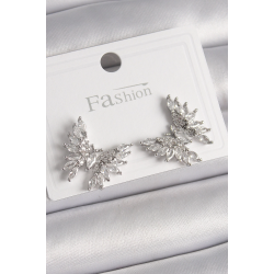 Mey İthalat® Pirinç Gümüş Renk Zirkon Taşlı Kelebek Model Kadın Küpe