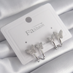 Mey İthalat® Pirinç Gümüş Renk Zirkon Taşlı Kelebek Model Kadın Küpe