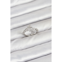 Mey İthalat® Pirinç Gümüş Renk Zirkon Taşlı Kelebek Model Kadın Yüzük