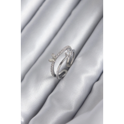 Mey İthalat® Pirinç Gümüş Renk Zirkon Taşlı Kelebek Model Kadın Yüzük