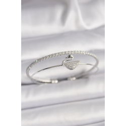 Mey İthalat® Pirinç Gümüş Renk Zirkon Taşlı Kuğu Model Kadın Bileklik