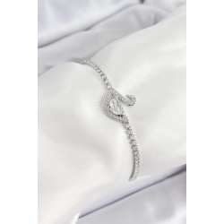 Mey İthalat® Pirinç Gümüş Renk Zirkon Taşlı Kuğu Model Kadın Bileklik