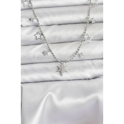 Mey İthalat® Pirinç Gümüş Renk Zirkon Taşlı Kutup Yıldızı Model Kadın Kolye